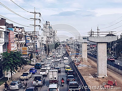 In the morning,Traffic jam on Ramintra Road Editorial Stock Photo